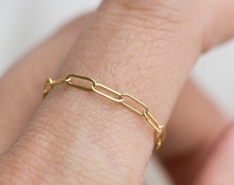 Bague chaîne / Bague éternité chaîne à maillons plats / Anneaux en or / anneaux en argent / Chaîne simple empilable