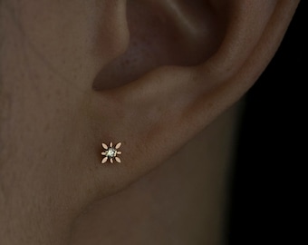 Diamond Polaris Starburst Earrings | Tiny Diamond Stud Earrings in 14k Solid Gold | Small diamond earrings | Rose Gold , White Gold |