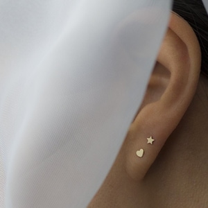 14K Gold Mini heart earrings | Simple everyday stud earring small heart stud earrings cute solid gold earring gift • Gift for Her
