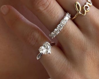 14K Gold Heart Diamond Ring – Lab Grown D–E VVS/VS | IGI Certified 1ct+ | Pinky Ring Engagement Ring Statement Ring