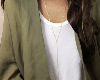 Long Simple Lariat / Simple Chain Y Lariat Necklace / Dainty Drop Bar Lariat Necklace / Minimalist Jewelry