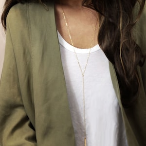 Long Simple Lariat / Simple Chain Y Lariat Necklace / Dainty Drop Bar Lariat Necklace / Minimalist Jewelry