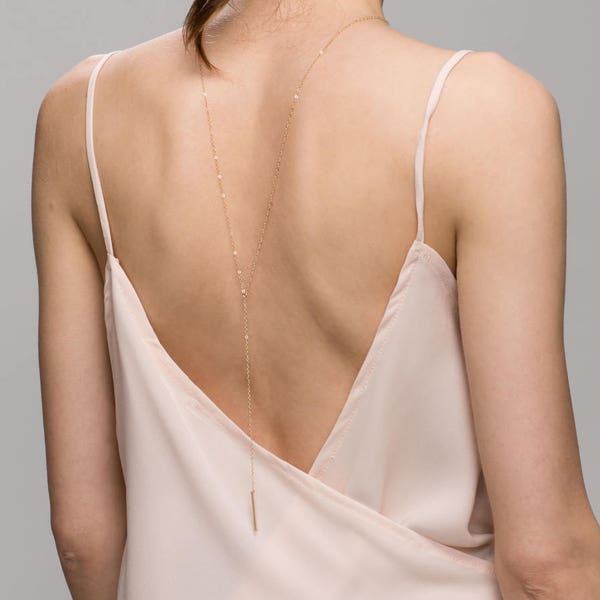 Simple Back Necklace // Wedding Dress Bridal Jewelry for Low Back Dress, Dainty Beck Drop Necklace  EL028B