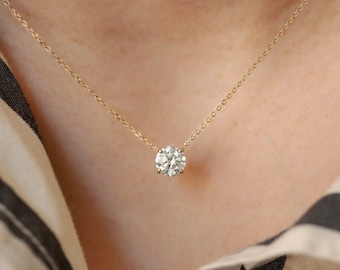 Diamond Necklace / Solitaire Lab Grown Diamond Necklace 0.50 Ct, 0.75 Ct & 1 Ct / Highest quality