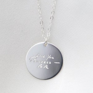 Kids Handwriting Signature Disc Necklace // Keepsake Jewelry // Actual Handwriting Necklace // Personalized Jewelry image 1