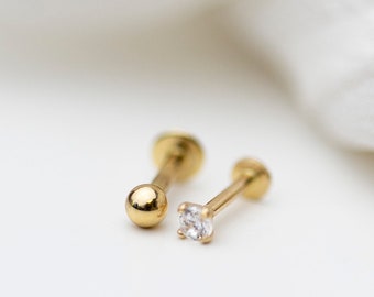 Oorsteker voor kraakbeen met platte achterkant | 18G Tiny Minimalistische Stud Earring Tragus Helix Kraakbeen Conch 14k Solid Gold Body Sieraden