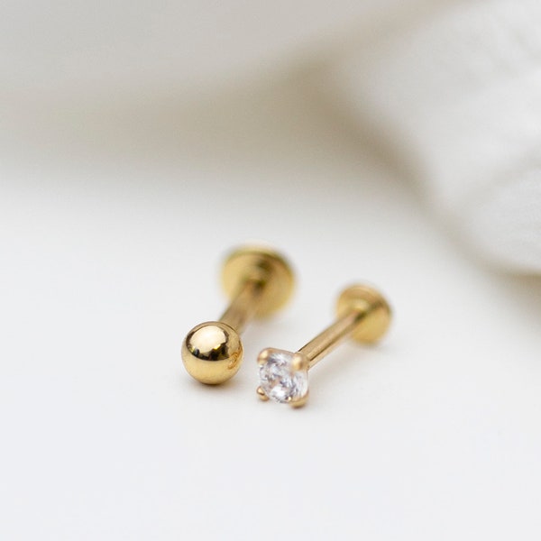 Ear Stud for Cartilage with flat back |  18G Tiny Minimalist Stud Earring Tragus Helix Cartilage Conch 14k Solid Gold Body Jewellery