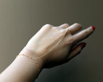Delicate Ring Bracelet/ Delicate Hand Jewelry/ Boho Hand Chain - Satellite Hand Chain Bracelets in 14K Gold filled and Sterling silver EB016