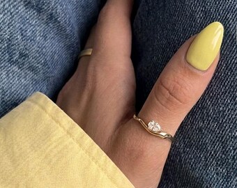 Pear Diamond Wave Ring | Dainty Pear Engagement Ring | Minimalist Diamond Ring Promise Ring