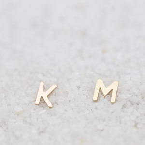 14k Gold Letter stud Earrings // Personalized Initial stud Earrings // 14K Solid gold stud earrings Valentine's day gift for Her image 4