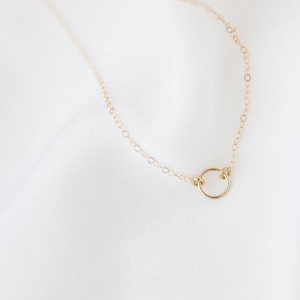 14K Gold Circle Necklace // 14K Halo Ring Necklace in 14K Solid Gold ...
