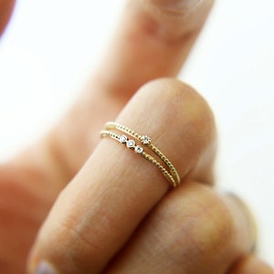 14K Gold Knuckle Ring with Small Diamond / 14K solid gold ring / gold stacking ring / fashion diamond jewelry / gold open ring 画像 1