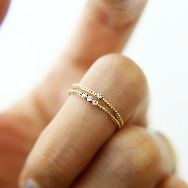 14K Gold Knuckle Ring with Small Diamond / 14K solid gold ring / gold stacking ring / fashion diamond jewelry / gold open ring