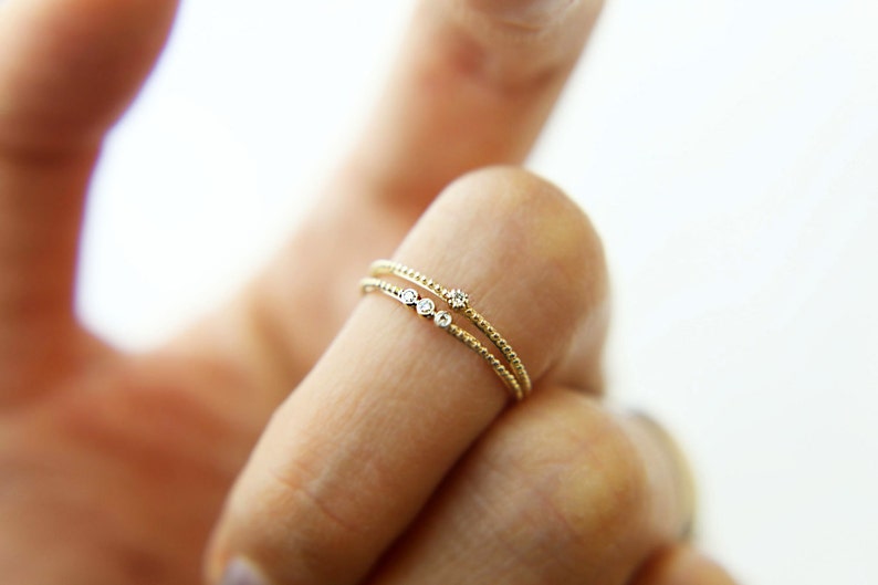 14K Gold Knuckle Ring with Small Diamond / 14K solid gold ring / gold stacking ring / fashion diamond jewelry / gold open ring image 1