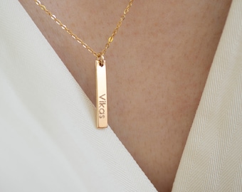 Tiny personalized bar necklace for Name, Date, Coordinate & etc. | Personalized Initial, Date, Coordinate Wedding Dainty Necklace