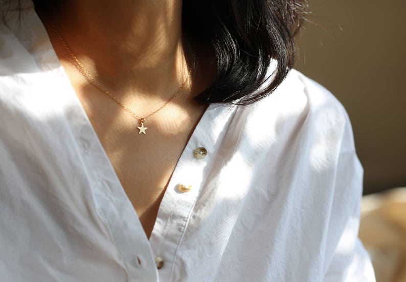 14K Gold Star Necklace Jewelry gift for her 14K Solid by E/&E PROJECT