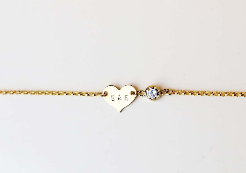 Personalized Heart Bracelet with CZ Charm / Personalized gift / Bridesmaid gift / Valentines gift / Friendship Bracelet EB034 image 4
