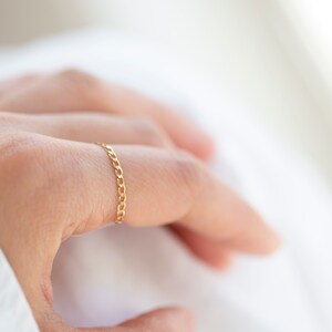 14k Gold Flat Cuban Chain Ring / 14k Dainty Chain Ring image 5