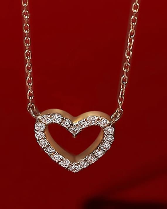 Small Diamond Heart Necklace | 14k Gold Mini Diamond Heart