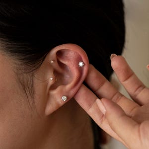 14k Solid Gold Lab Diamond Flat Back Earring: Helix, Tragus, Lobe Piercing