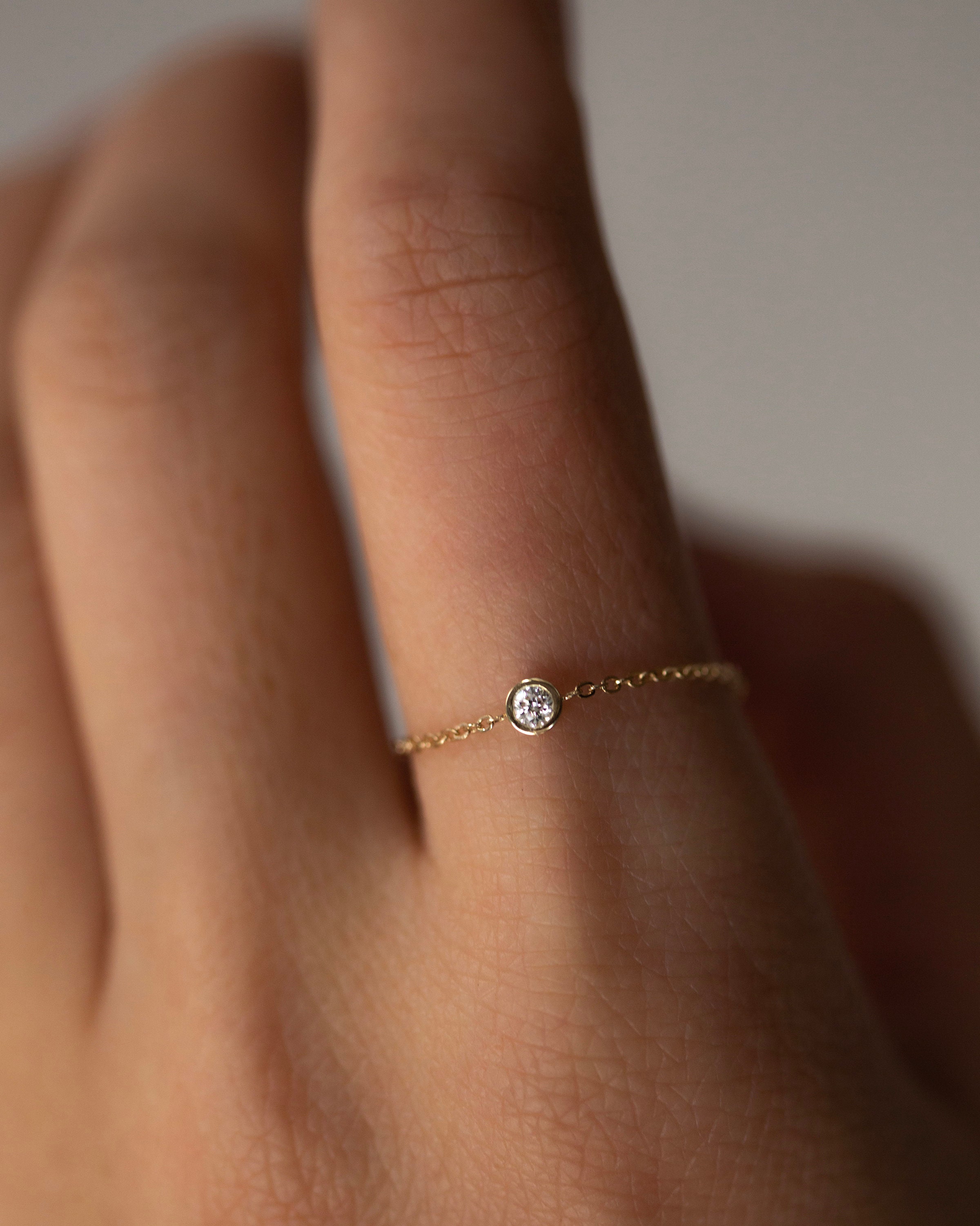14k Solid Gold Genuine Bezel Diamond Ring // Dainty Cute Diamond Ring for Her Valentine's Day Gift