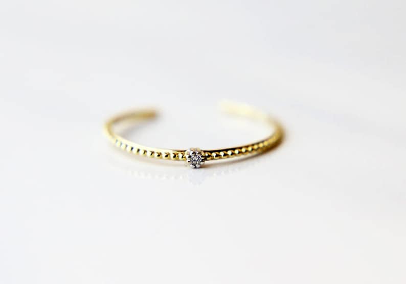 14K Gold Knuckle Ring with Small Diamond / 14K solid gold ring / gold stacking ring / fashion diamond jewelry / gold open ring image 2