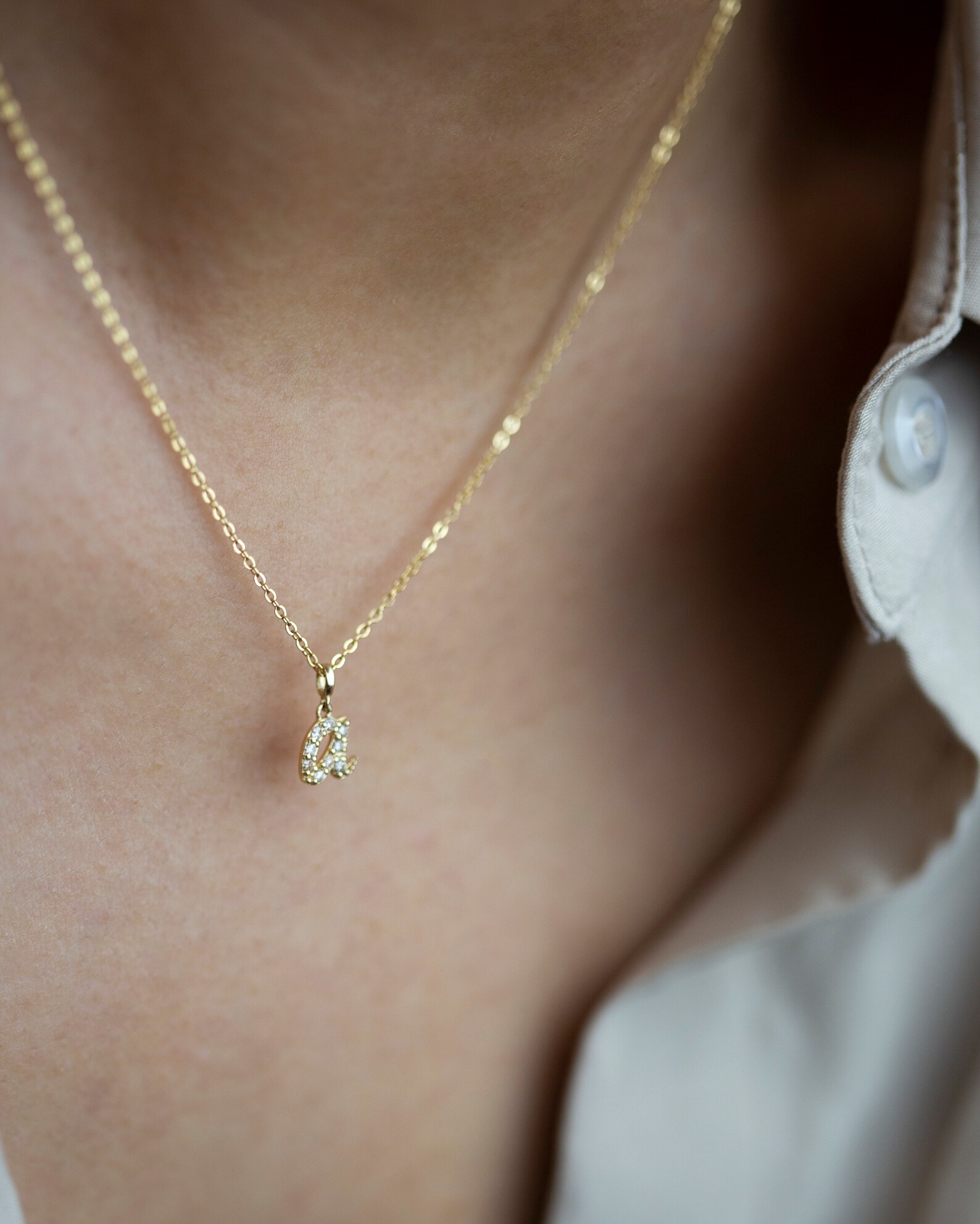 Cursive Diamond Initial Necklace in 14k Gold Diamond Italic | Etsy