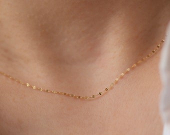 14k Dapped chain necklace | Dainty Glitter Chain Necklace | Sparkle Chain Necklace | Minimalist 14K Gold Chain Necklace