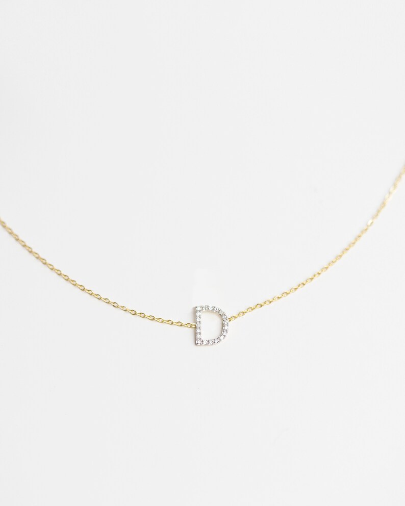 14K Solid gold Diamond Alphabet Initial Necklace Bridesmaid Etsy
