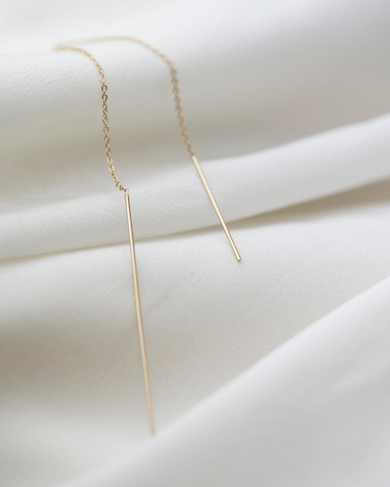 Extra Long Thread Earring // 14K Gold Threader earrings // Gift for her // Mother's Day gift for her image 4