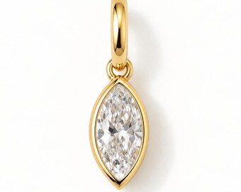 2 CT Marquise Lab Diamond Pendant, 14K Gold Bezel Pendant, East West or North South Marquise Necklace, Lab Grown Diamond