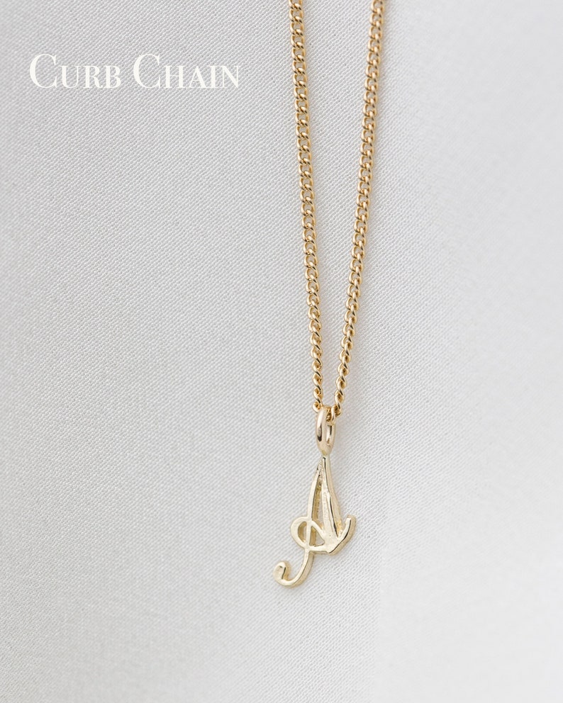 14K Gold Initial necklace / Cursive Letter Necklace / Personalized Initial 14k solid gold necklace with curb chain Gift for Her image 4