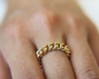 Chain Ring / Curb Link Chain Eternity Band Ring / Gold rings / silver rings / Simple stackable chain ring