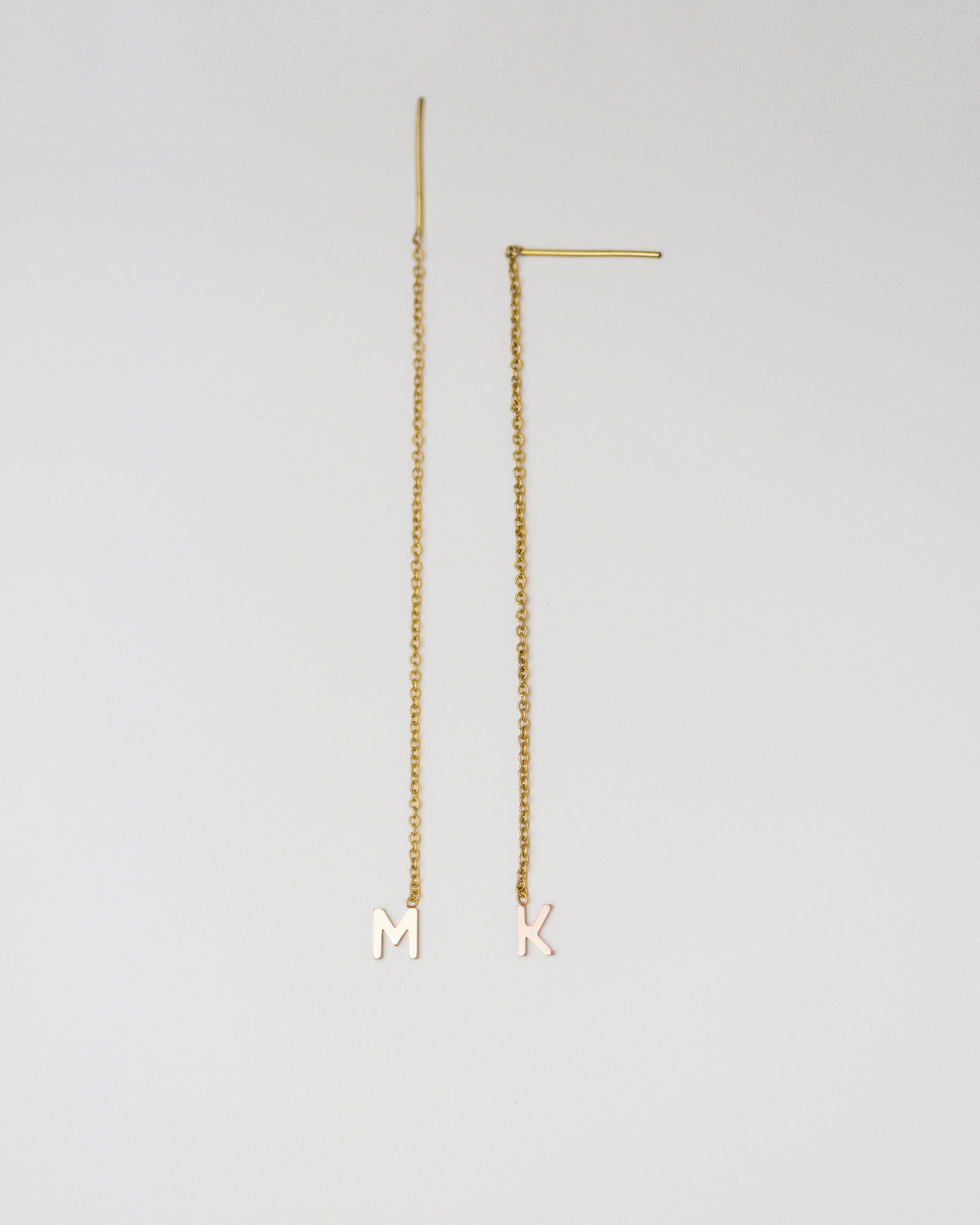 Personalized Alphabet Initial Thread Earring // 14K Gold Threader ...