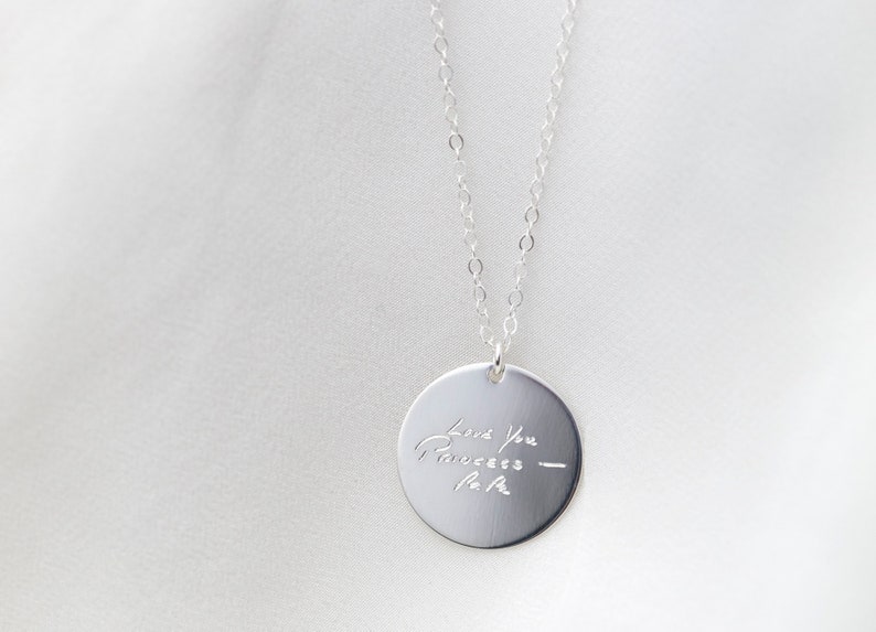 Kids Handwriting Signature Disc Necklace // Keepsake Jewelry // Actual Handwriting Necklace // Personalized Jewelry image 1