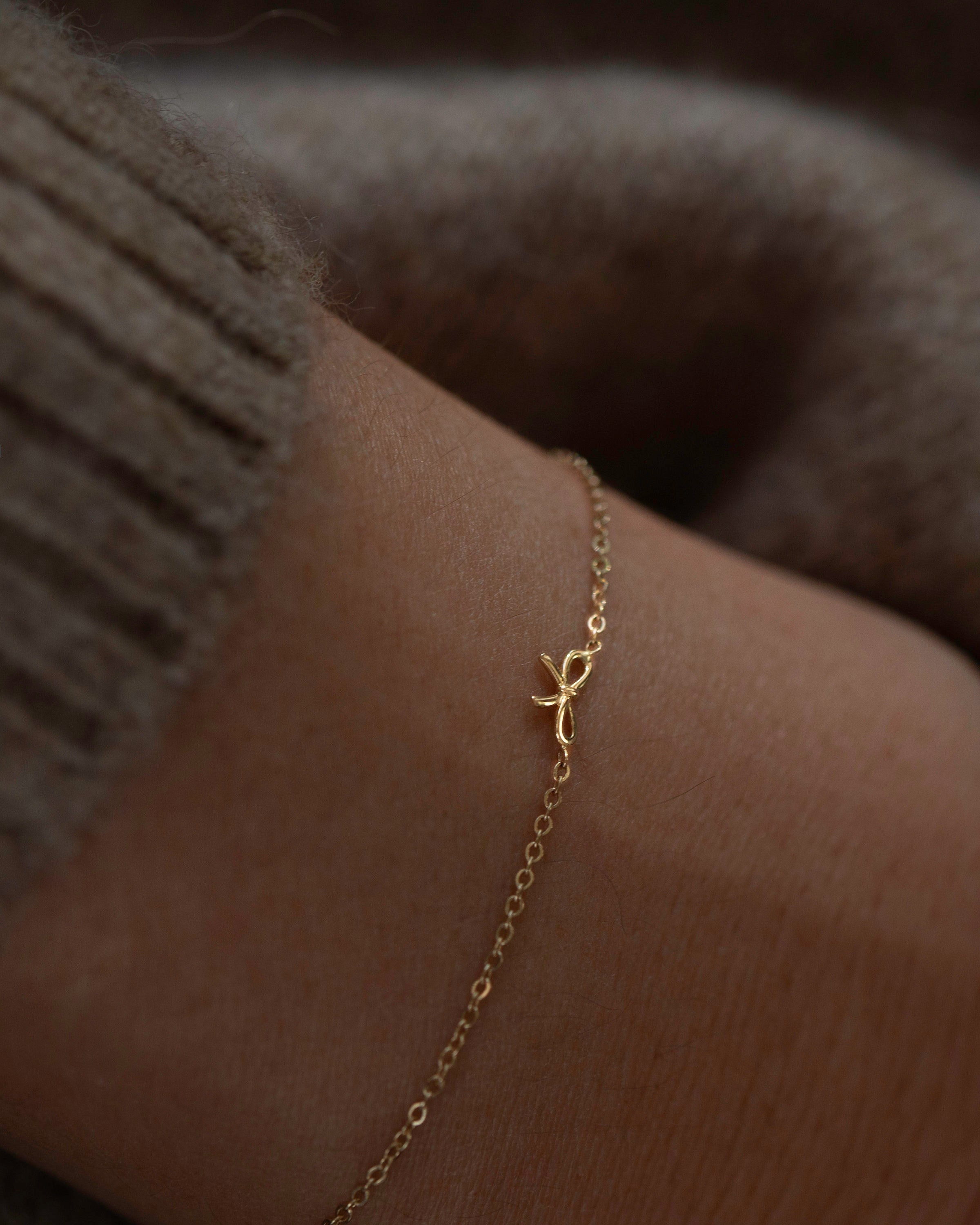 14k Mini Bow Bracelet | Dainty Ribbon Bow Bracelet in 14k gold | petite tiny bow cute bracelet perfect gift for her
