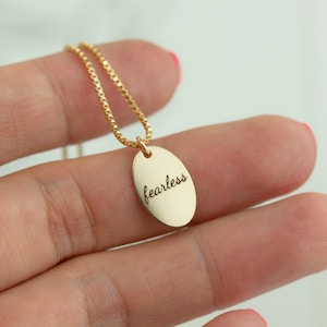 Engraved Oval Tag Necklace / Gold Filled Tag Charm / Custom Initial Necklace / Gift for her for Her image 3