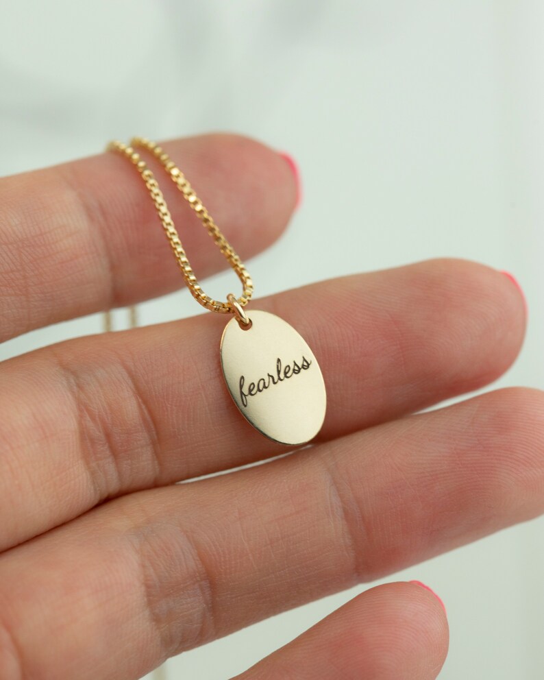 Engraved Oval Tag Necklace / Gold Filled Tag Charm / Custom Initial Necklace / Gift for her for Her image 3