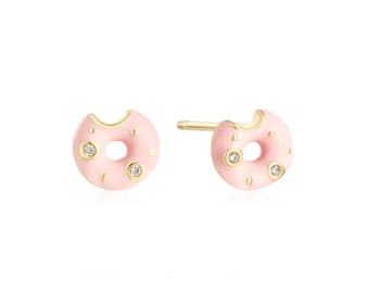 Roze diamanten donut Stud Oorbellen