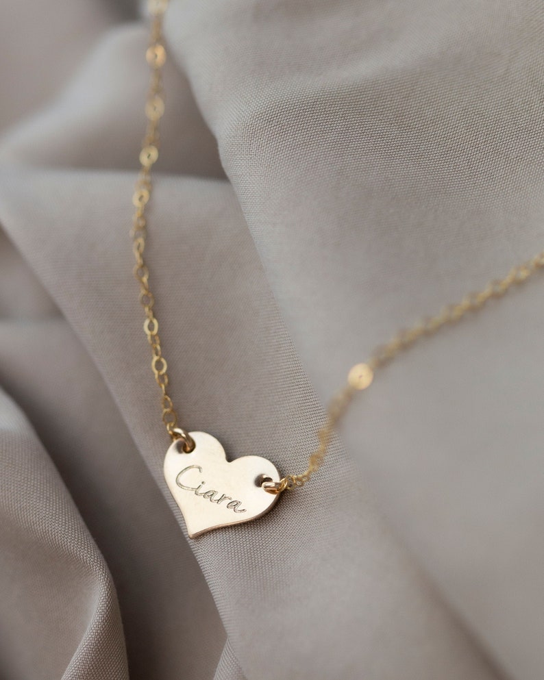 Personalized Heart Necklace Gold filled heart necklace initial necklace / gold heart necklace // Christmas gift for her under 30 / image 1