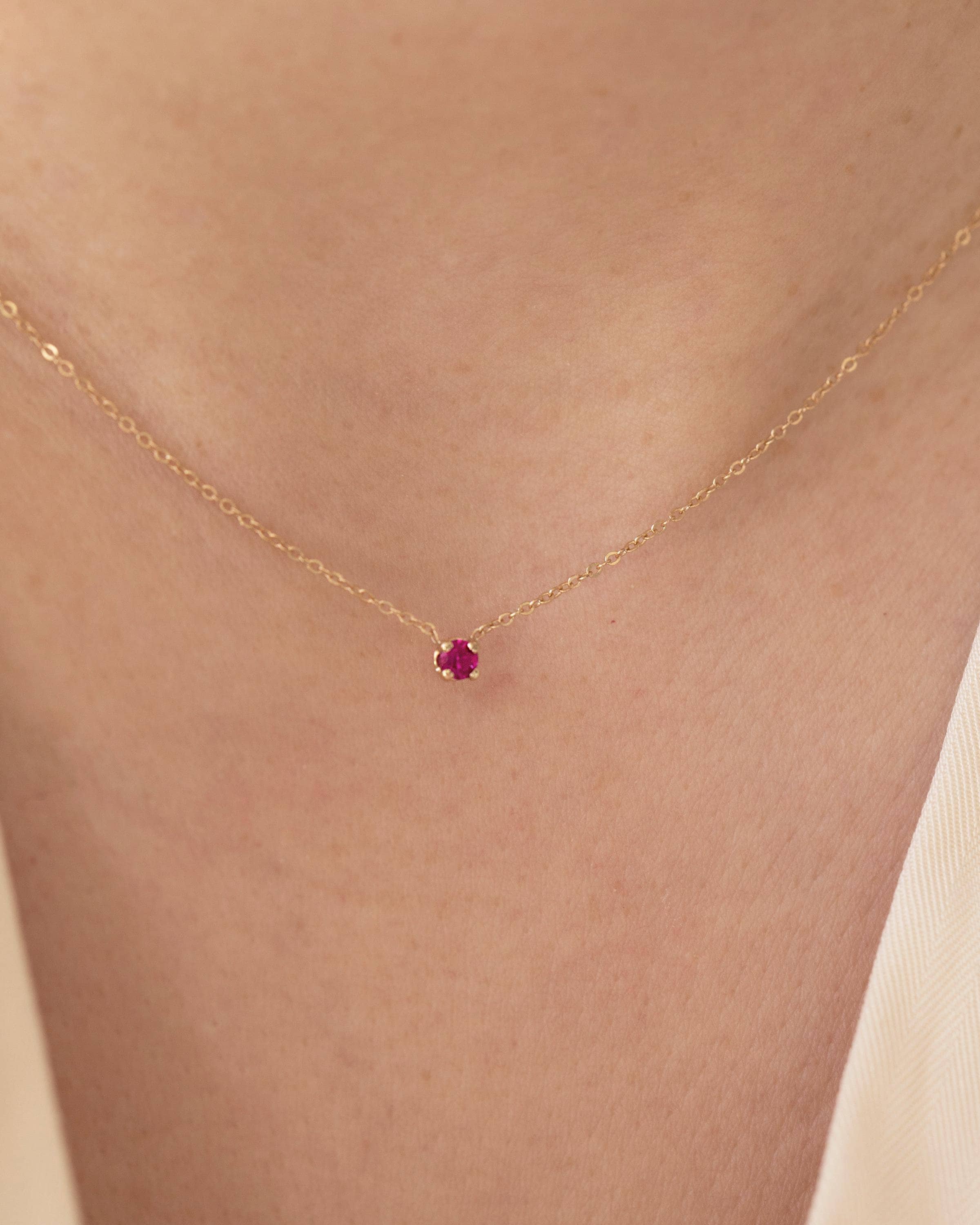 14k Gold Mini Birthstone necklace Mini Gemstone Necklace Custom gift for her Small Round birth stone Solitaire Necklace Valentine's Day Gift