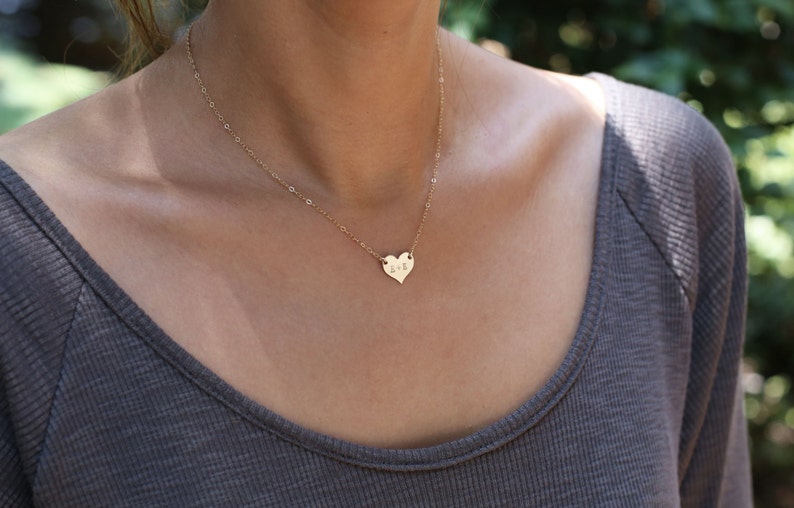 Personalized Heart Necklace Gold filled heart necklace initial necklace / gold heart necklace // Christmas gift for her under 30 / image 3