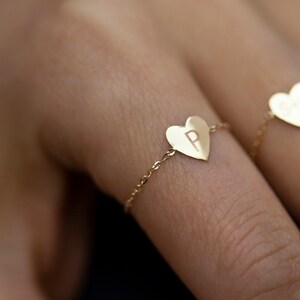 Little Heart Chain Ring | 14k Gold Personalized Heart Chain Ring ...