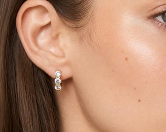 14K Gold Lab Grown Diamond Hoop Earrings, 2 CTW Diamond Huggie Hoops, Diamond Hoop Earrings, Small Diamond Hoops, Everyday Gold Earrings