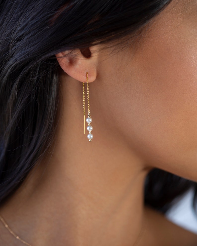 Pearl Dangle Threader Earring and Studs // Bridal Earrings // Etsy