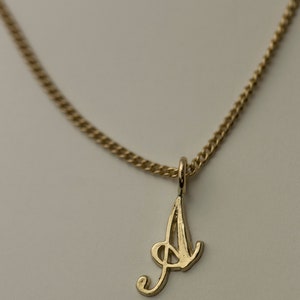 14K Gold Initial necklace / Cursive Letter Necklace / Personalized Initial 14k solid gold necklace with curb chain Gift for Her image 5