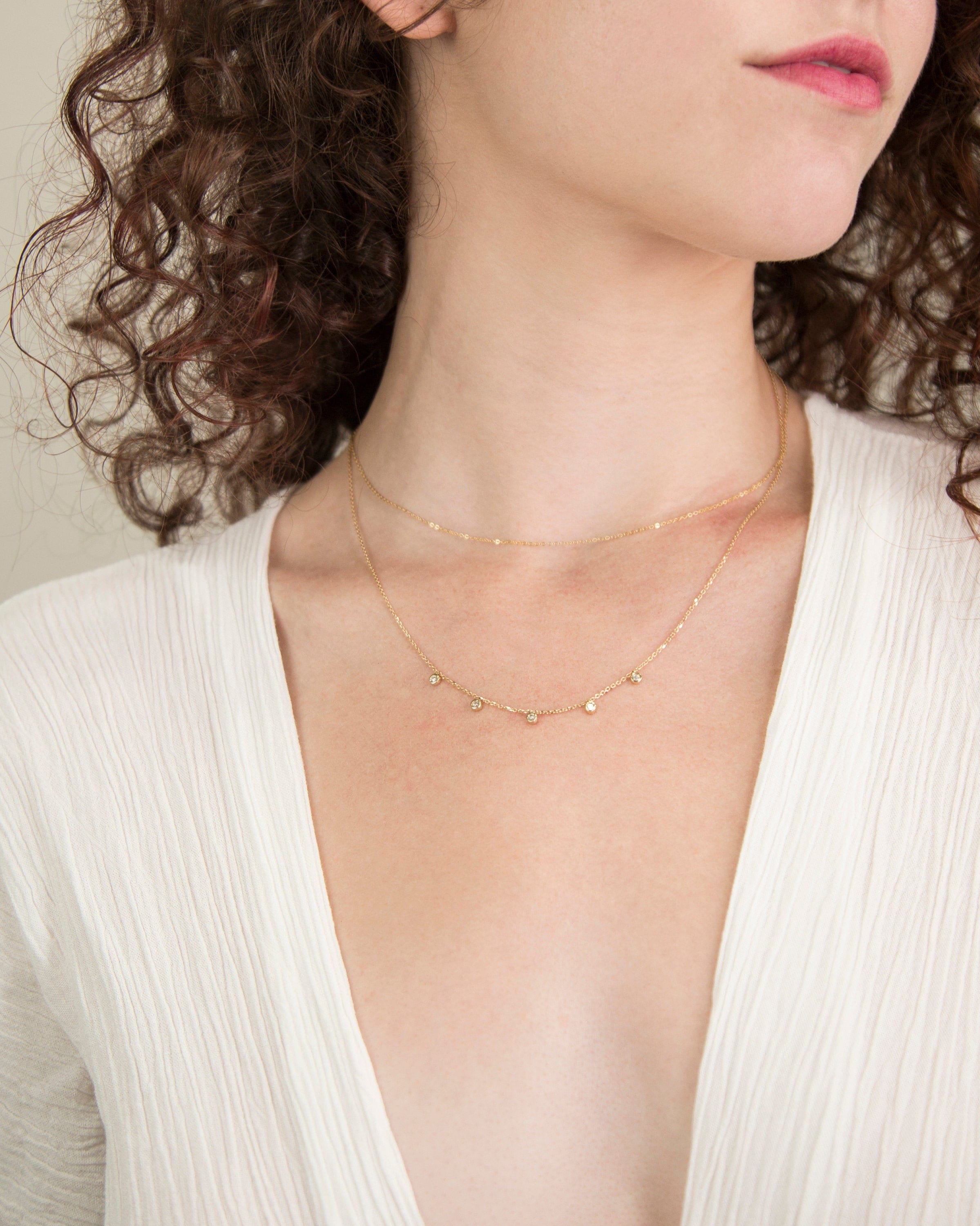 5 ダイヤモンド ベゼル ダングル ネックレス // 女性用 14K 