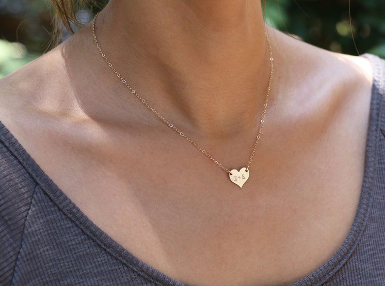 Personalized Heart Necklace Gold filled heart necklace initial necklace / gold heart necklace // Christmas gift for her under 30 / image 2