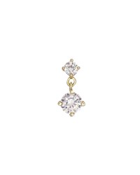14k Gold Double Diamond dangle Ear Stud for Cartilage with flat back |  18G Tiny Minimalist Stud Earring Tragus Helix Cartilage Conch