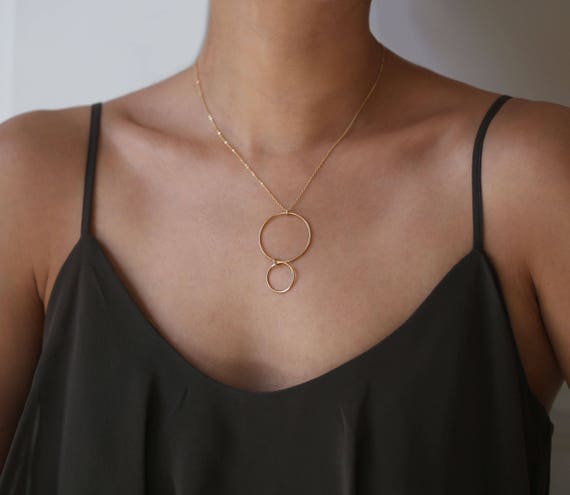 Minimalist Circle Necklace Big Small Circle Geometric
